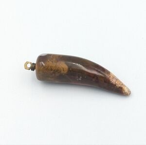 Vintage brown agate stone polished gemstone curved nail or horn shape pendant